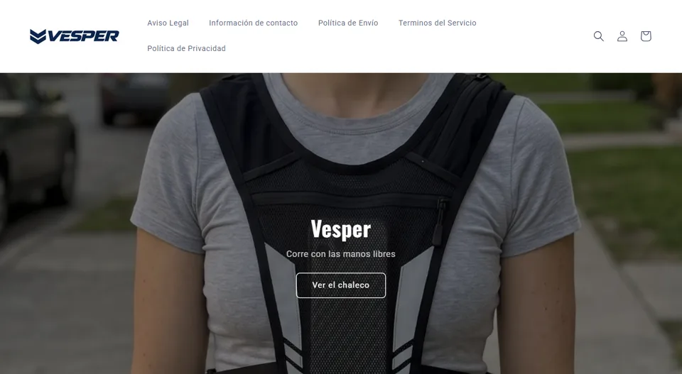 Portada de la tienda Vesper, creada con Shopify, en escritorio